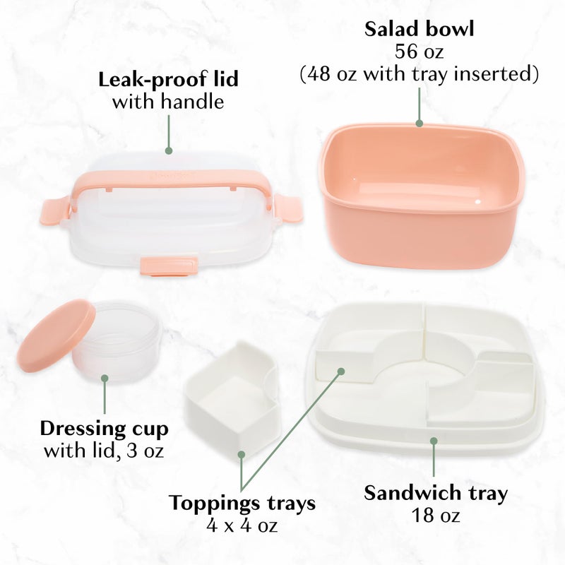 Goodful Stackable Lunch Box Container, Bento Style Food Storage with Removeable Compartments for Sandwich, Snacks, Toppings & Dressing, Leak-Proof and Made without BPA, 56-Ounce, Blush - Image 3